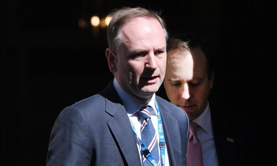 Simon Stevens, CEO of NHS England, and Matt Hancock, leave No 10 Downing Street.