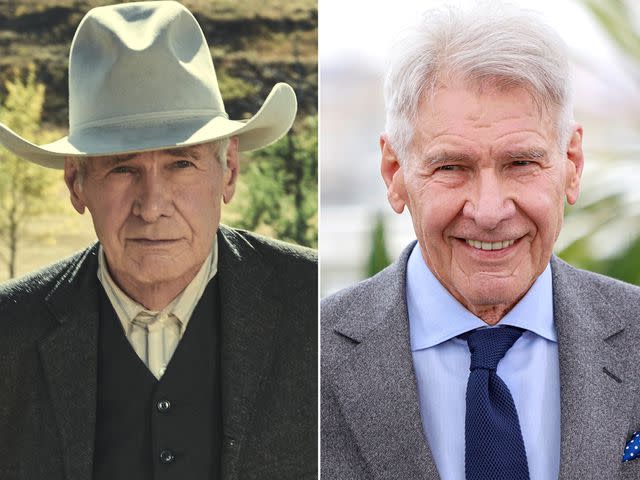 <p>James Minchin III/Paramount+ ;  Laurent KOFFEL/Gamma-Rapho/Getty</p> Harrison Ford as Jacob Dutton in the Paramount+ series '1923' ; Harrison Ford attends the Cannes Film Festival on March 19, 2023.