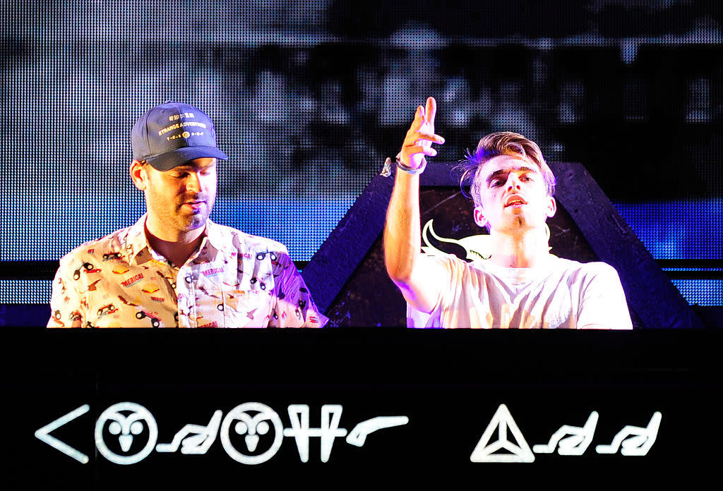 LAS VEGAS, NV - JUNE 19: Alex Pall (L) and Andrew Taggart of the chainsmokers perform during the 20th annual Electric Daisy Carnival at Las Vegas Motor Speedway on June 18, 2016 in Las Vegas, Nevada. (Photo by Steven Lawton/Getty Images)