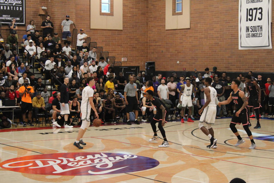 High school point guard LaMelo Ball played at the Drew League on Saturday. (Josh Schafer/Yahoo Sports)