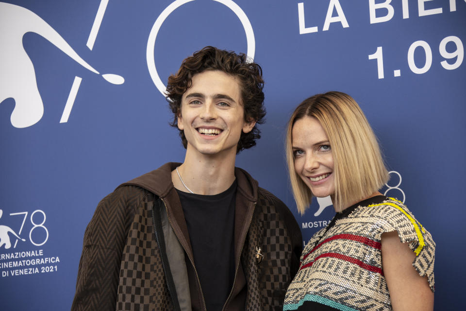 Timothee Chalamet, left, and Rebecca Ferguson pose for photographers at the photo call for the film 'Dune' during the 78th edition of the Venice Film Festival in Venice, Italy, Friday, Sep, 3, 2021. (Photo by Joel C Ryan/Invision/AP)