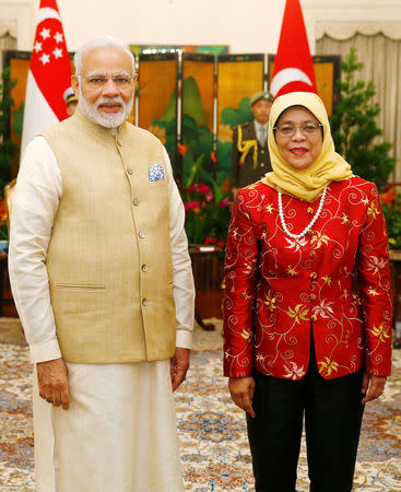 India's Prime Minister Narendra Modi meets with Singapore's President Halimah Yacob at the Istana in Singapore June 1, 2018. REUTERS/Edgar Su