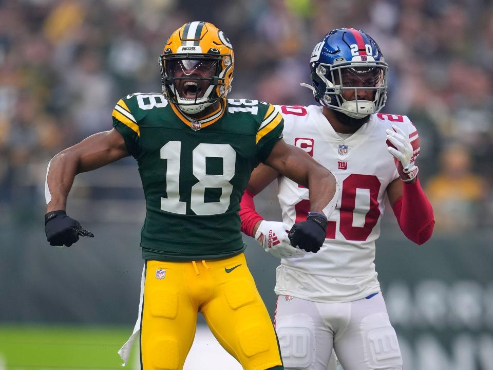 Randall Cobb celebrates after a play against the New York Giants.