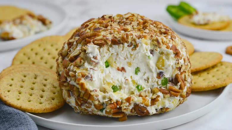 Cheese ball with crackers plate