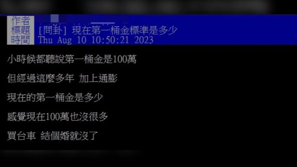 網友好奇現在第一桶金的標準。（圖／翻攝自PTT）