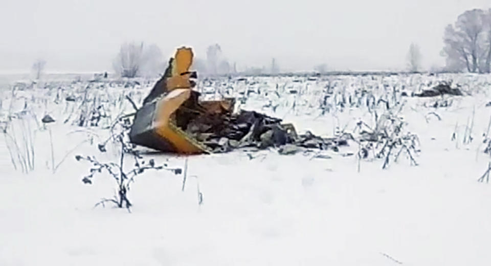 <p>In this screen grab provided by the Life.ru, the wreckage of a AN-148 plane is seen in Stepanovskoye village, about 40 kilometers (25 miles) from the Domodedovo airport, Russia on Feb. 11, 2018. (Photo: Life.ru via AP) </p>