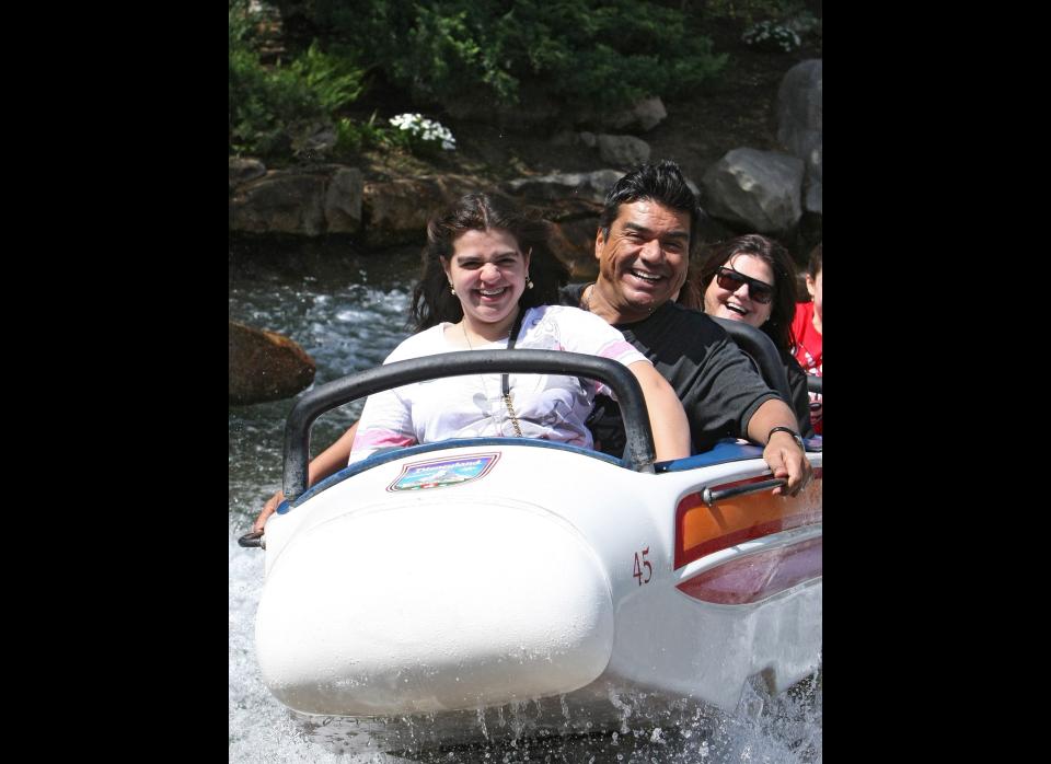 George Lopez and daughter Mayan Lopez celebrate her 15th birthday by riding the Matterhorn Bobsleds with family on April 2, 2010 at Disneyland in Anaheim, California.      (Photo by Paul Hiffmeyer/Disneyland via Getty Images)