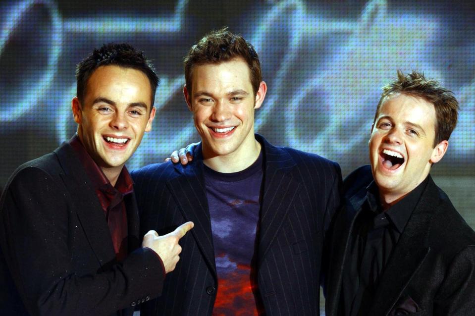 Young pictured alongside Ant and Dec in 2002 (PA)