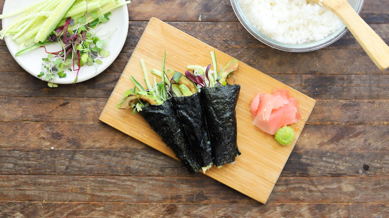 Trio of vegetable hand rolls