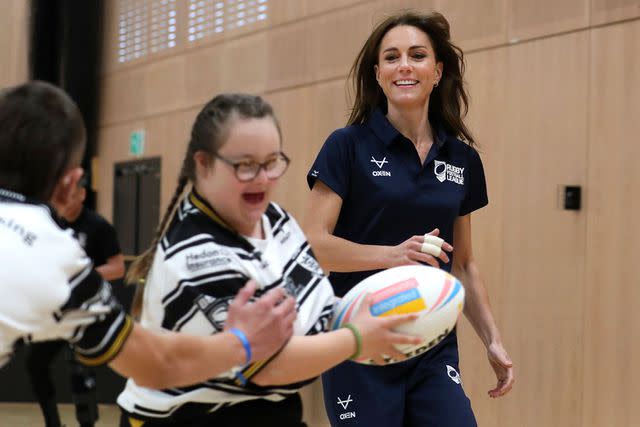 <p>Scott Heppell - WPA Pool/Getty</p> Kate Middleton at Rugby League Inclusivity Day at Allam Sports Centre on Oct. 5