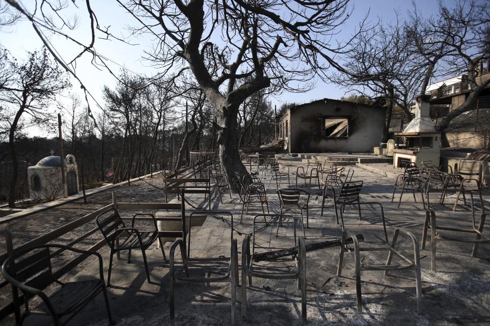 Ein Campingplatz in Mati nach dem verheerenden Feuer, dem mindestens 74 Personen zum Opfer gefallen sind. (Bild: AP Photo/Thanassis Stavrakis)