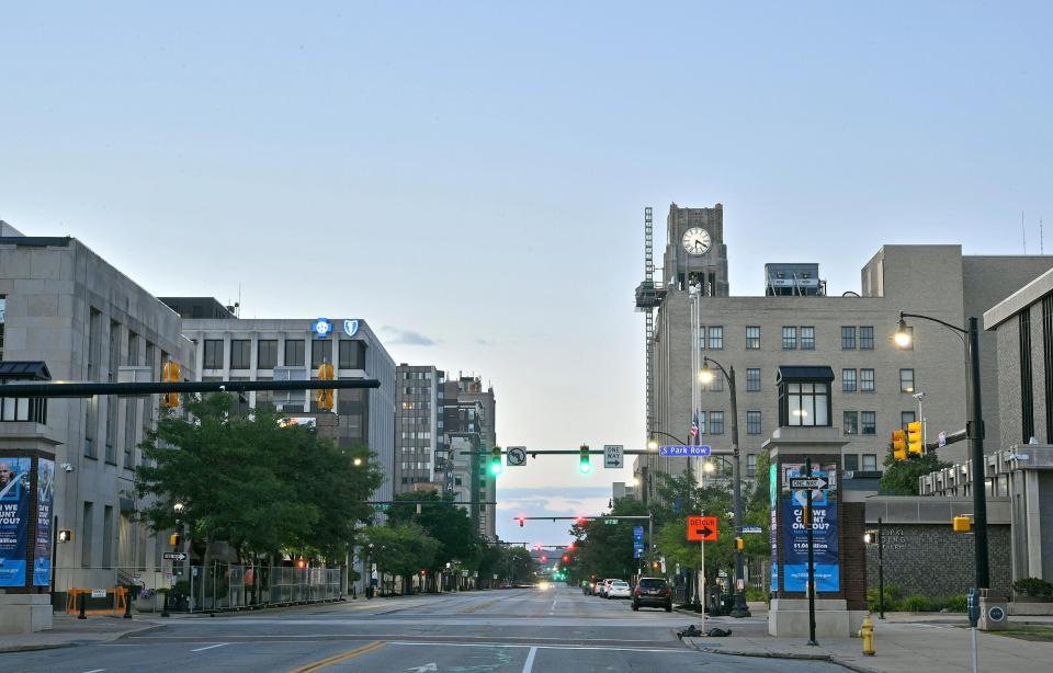 The skyline of downtown Erie is shown Aug. 18 looking south on State Street from Perry Square.