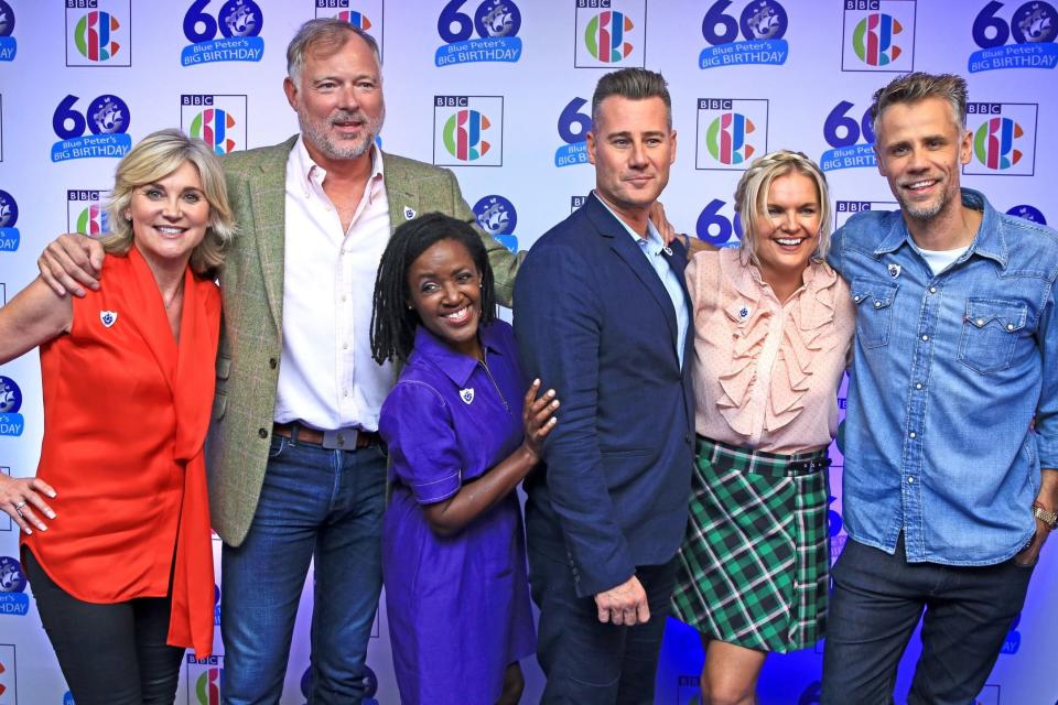 Anthea Turner, John Leslie, Diane-Louise Jordan, Tim Vincent, Katie Hill and Richard Bacon attend Blue Peter's Big Birthday: PA