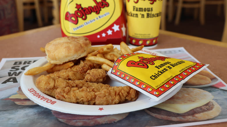 Bojangles chicken, biscuit, and fries