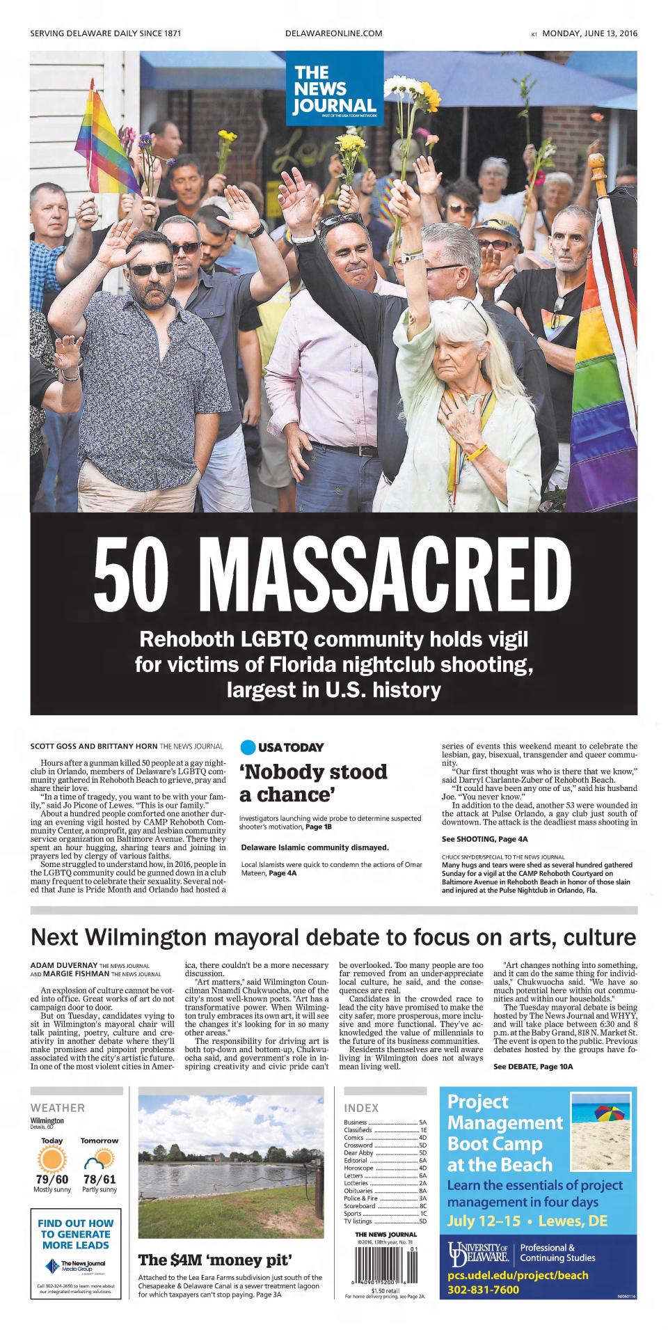 Front page of The News Journal from June 13, 2016.