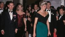 <p> During their official visit to Canada in 1991, Charles and Diana headed on a glamorous night out on 26th October, to a gala dinner at the Royal York Hotel in Toronto. </p> <p> Once again, Princess Diana sported the Spencer tiara, sitting it atop her curly blonde hair. For the event, she also wore a jade green and black Catherine Walker dress and a glitzy sapphire necklace. The dress in this picture was actually sold at auction in California in 2023, alongside two other dresses of hers, drumming up a total of £1.3 million. </p>