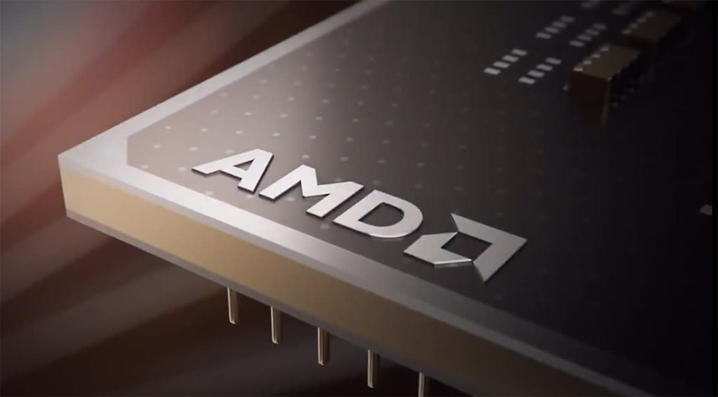  AMD logo on rendered chip. 