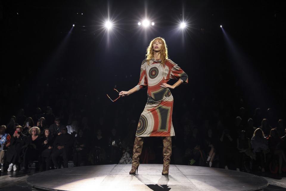 A model wears a creation for the Vivienne Westwood ready-to-wear Spring/Summer 2023 fashion collection presented Saturday, Oct. 1, 2022 in Paris. (Photo by Vianney Le Caer/Invision/AP)