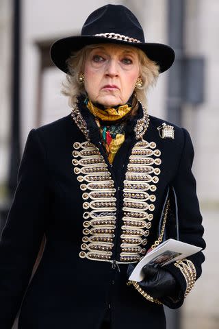 <p>Leon Neal/Getty </p> Fiona Shackleton leaves a memorial service for the former Commons Speaker Betty Boothroyd in London on Jan. 16, 2024.