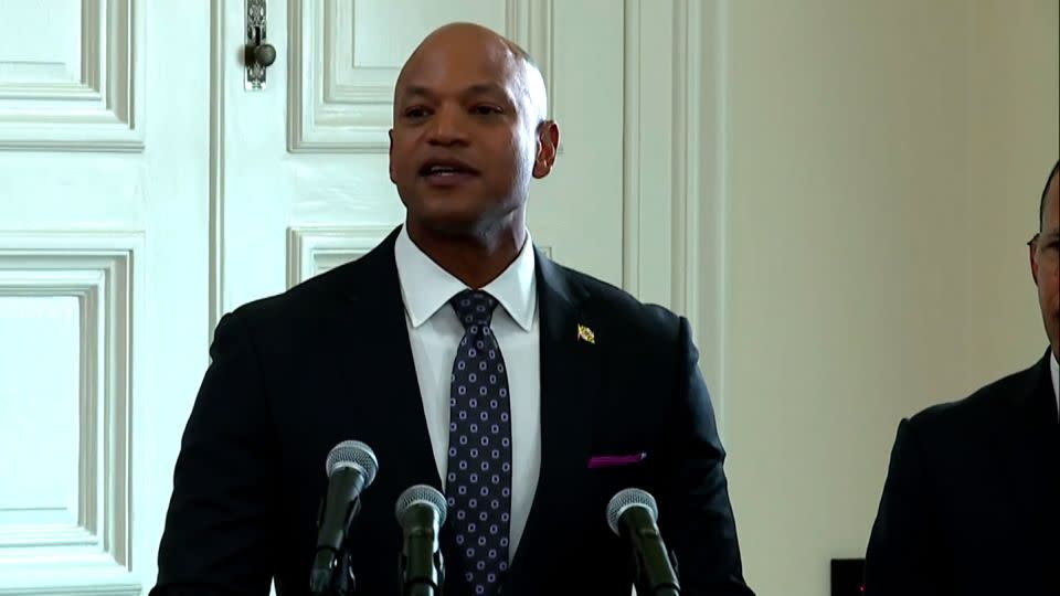 Maryland Gov. Wes Moore speaks during a press conference in Baltimore on Monday. - WMAR