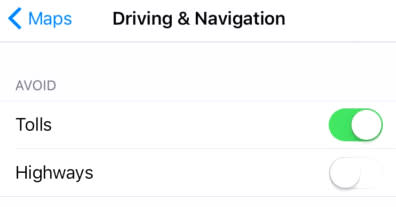 maps ios 10 tolls