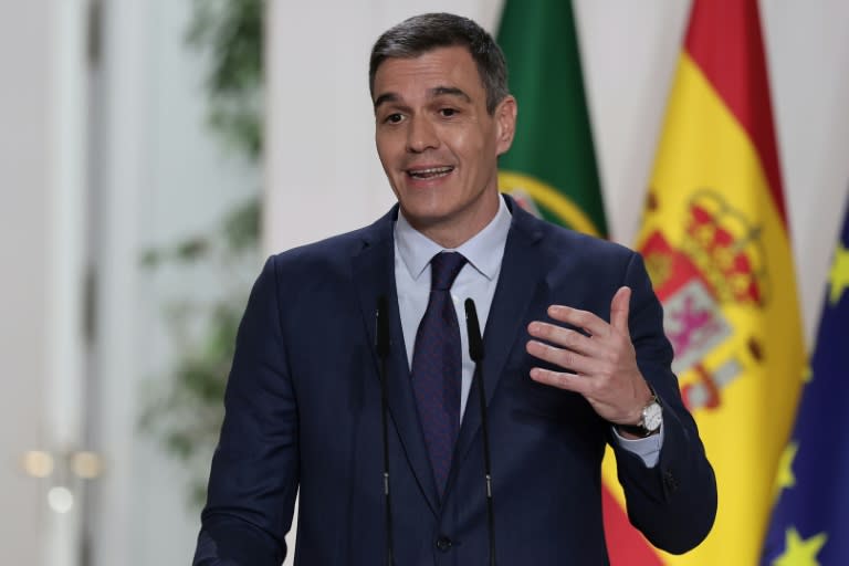 El presidente español, Pedro Sánchez, habla durante una rueda de prensa junto a su homólogo portugués en el palacio de la Moncloa, el 15 de abril de 2024 en Madrid (Thomas Coex)