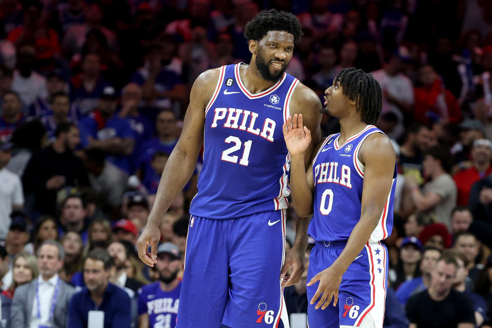 Should the Philadelphia 76ers add a third complementary star alongside Joel Embiid and Tyrese Maxey? (Photo by Tim Nwachukwu/Getty Images)