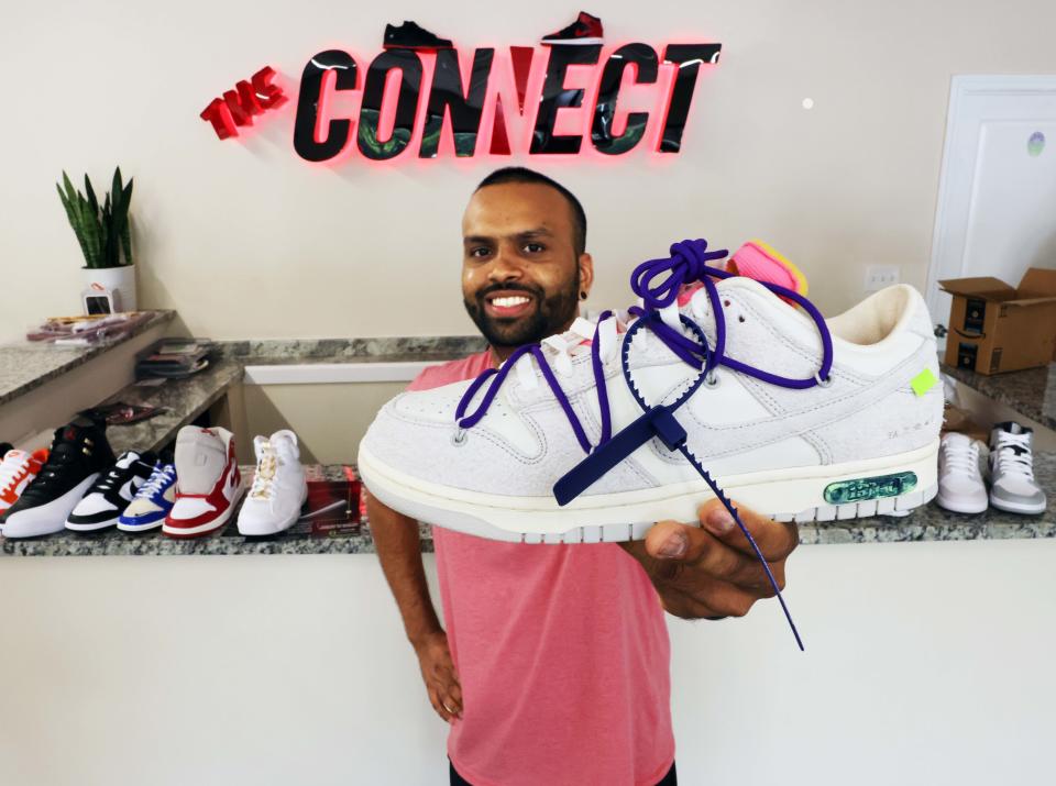 Bony Valsadiya is the owner of The Connect sneaker store, 186 Oak St., Brockton, seen here on Tuesday, Aug. 2, 2022.