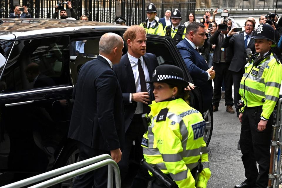 Prince Harry, Duke of Sussex, arrives to give evidence at the Mirror Group Phone hacking trial at the Rolls Building at High Court (Getty Images)