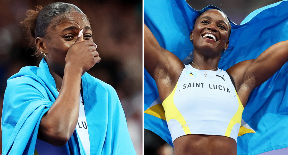 Seen here, Julien Alfred after winning the women's 100m final to claim St Lucia's first ever Olympic Games gold medal. 