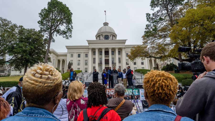 Rev. Jesse Jackson speaks during a rally at the Alabama State Capitol on March 11, 2022, in Montgomery, Alabama. (Photo by Brandon Bell/Getty Images)