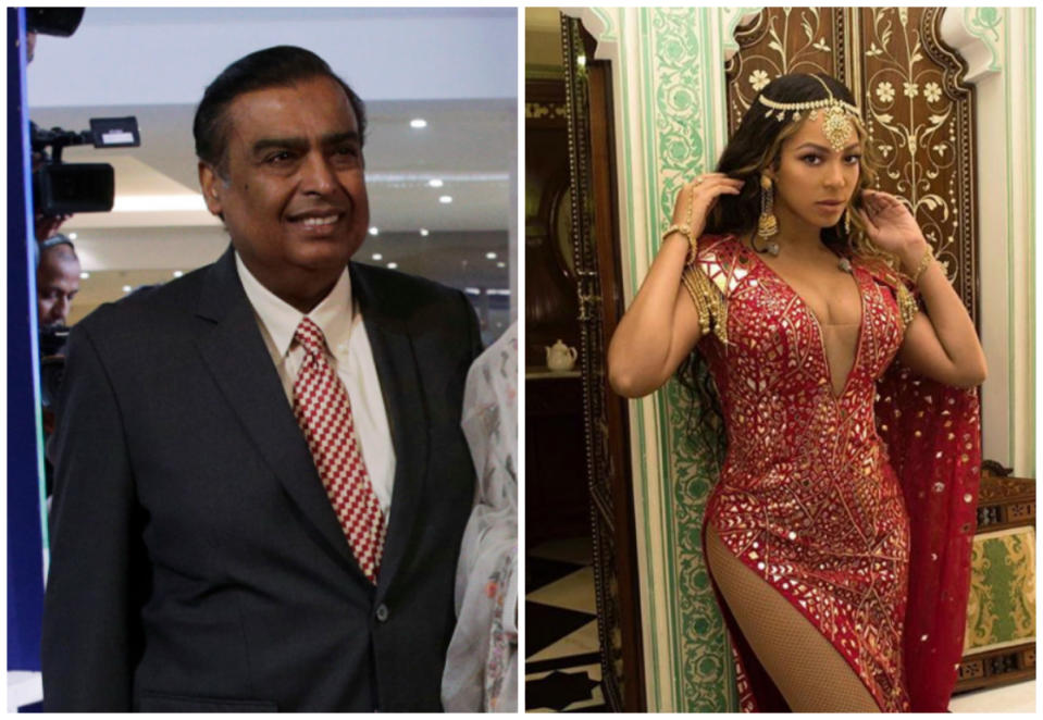 Pop superstar Beyonce performed at a pre-wedding party for the daughter of India’s richest man, Mukesh Ambani. (PHOTOS: AP, Beyonce/Instagram)