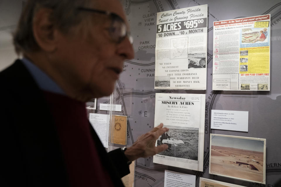 Author and biographer Robert Caro appears during a tour of a permanent exhibit in his honor, "Turn Every Page": Inside the Robert A. Caro Archive, at the New York Historical Society Museum & Library in New York on Wednesday, Oct. 20, 2021. (AP Photo/John Minchillo)