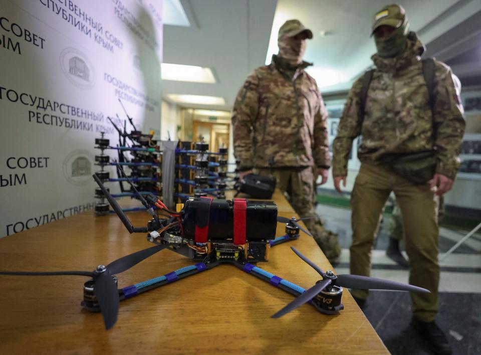 Russian servicemen receive combat FPV-drones in Simferopol.