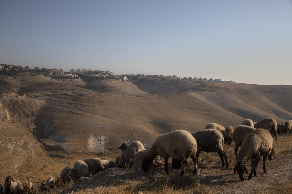 This Monday, June 29, 2020 photo shows the Israeli settlement of Maale Adumim, in the West Bank. The U.N.'s human rights chief Michelle Bachelet said that Israel's plan to begin annexing parts of the occupied West Bank would have "disastrous" consequences for the region, issuing her dire warning as senior U.S. and Israeli officials were meeting in Jerusalem trying to finalize the move. (AP Photo/Sebastian Scheiner)