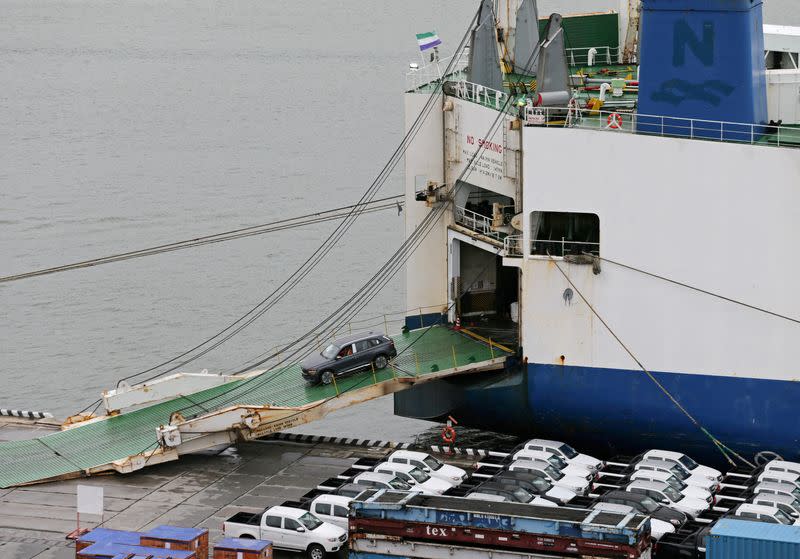 FILE PHOTO: Imported Chinese cars arrive at Vladivostok port