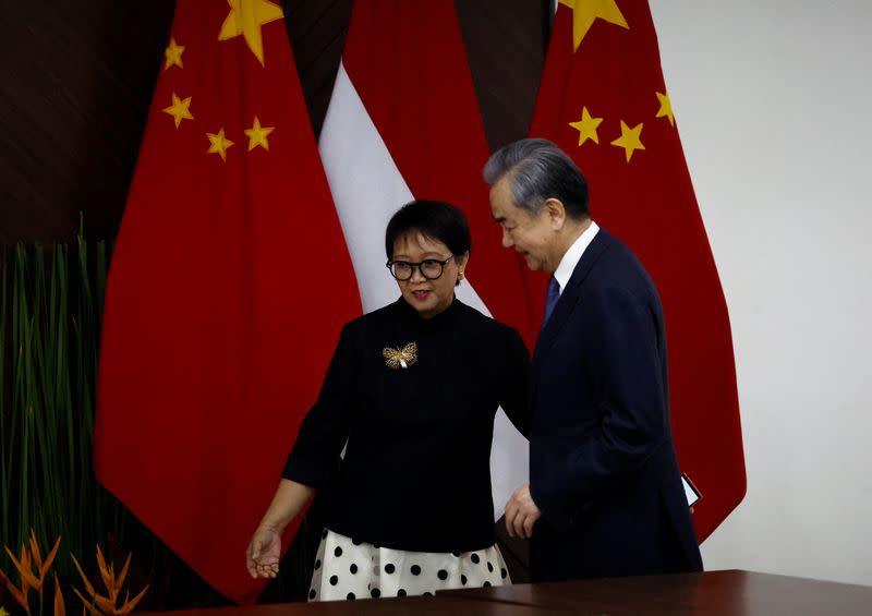 Chinese Foreign Minister Wang Yi meets his Indonesian counterpart Retno Marsudi in Jakarta