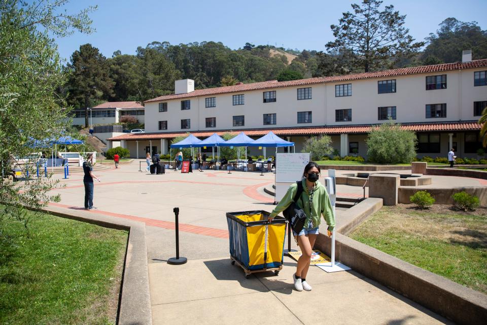 Students move-in on campus at the University of California, Berkeley on Aug. 16, 2021.