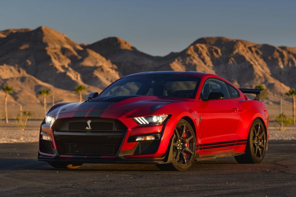 <p>The car looks menacing from the front, with a wide-mouthed grille opening that looks like it's flanked by fangs. </p>