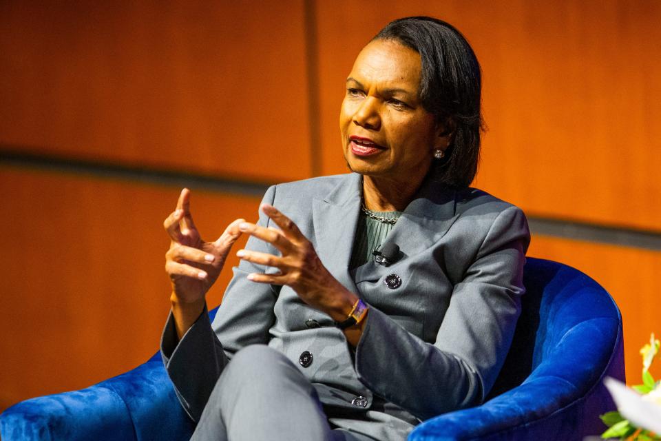 During "A Conversation With: Condoleezza Rice" on Thursday, April 28, 2022, at the University of Notre Dame's Mendoza College of Business, former U.S. Secretary of State Condoleezza Rice said that "if you can't have a common purpose, then democracies don't hold together very well."