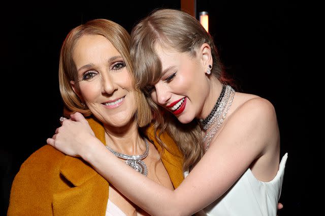 <p>Kevin Mazur/Getty</p> Celine Dion and Taylor Swift attend the 66th GRAMMY Awards