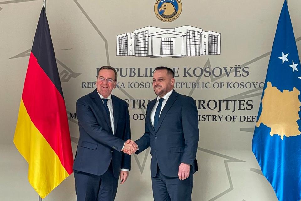 File photo: German defence  minister Boris Pistorius (left) shakes hands with Kosovo opposite number (Copyright 2024 The Associated Press. All rights reserved.)