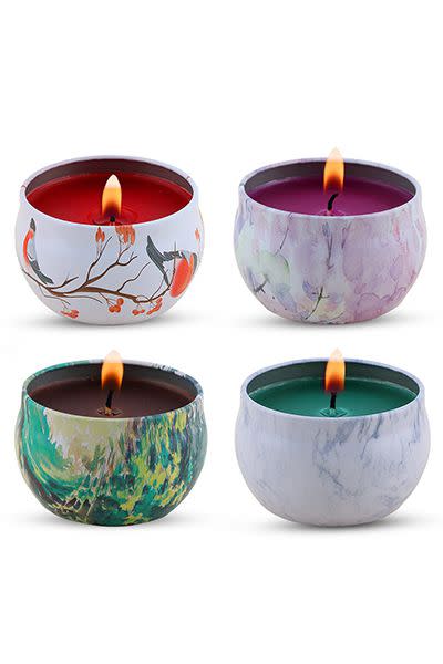 <p>$16 for 4</p><p><a class="link " href="https://www.amazon.com/Scented-Candles-Gift-Set-KitchenGynti/dp/B078KNKNBP/ref=pd_ybh_a_19" rel="nofollow noopener" target="_blank" data-ylk="slk:SHOP NOW;elm:context_link;itc:0;sec:content-canvas">SHOP NOW</a></p><p>This set comes with four different scents (lavender, peppermint, tea tree oil, and rose), meaning there's one for every mood.</p>