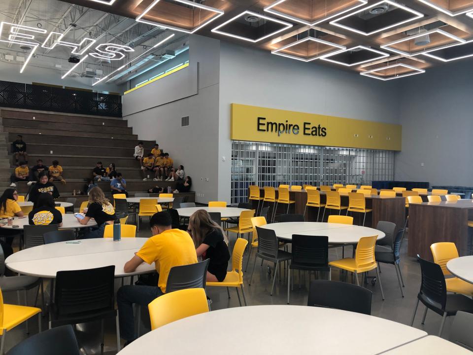 East High School students hang out in the school's new cafeteria.