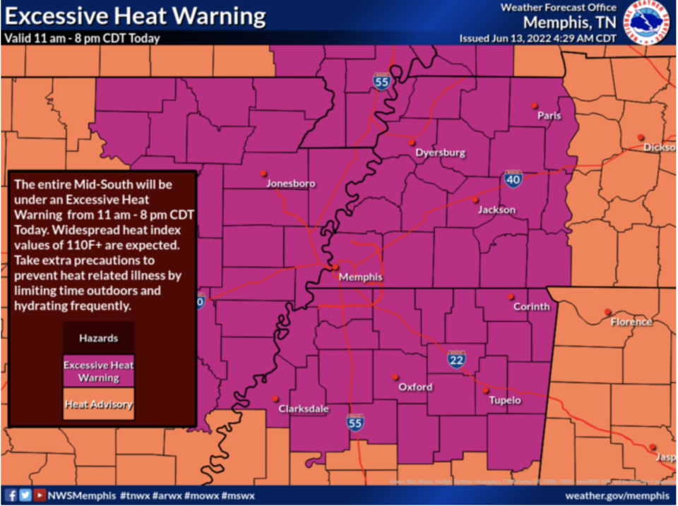 An excessive heat warning has been issued for Shelby County, along with the rest of the Mid-South.