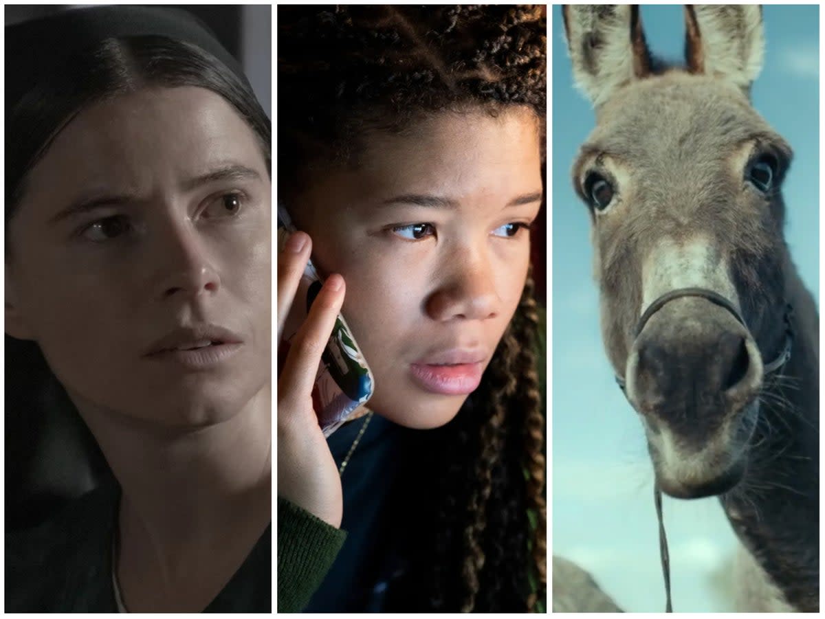 Jessie Buckley in ‘Women Talking’, Storm Reid in ‘Missing’ and the donkey from ‘EO’ (United Artists Releasing / Sony Pictures Releasing / BFI Film Distribution)