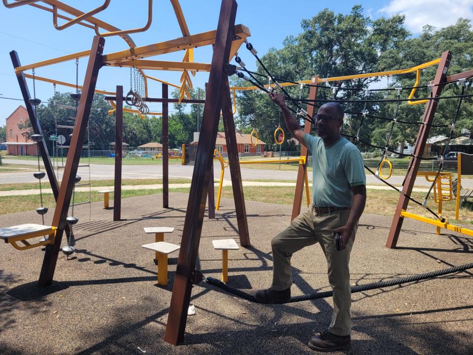 Escambia County Commissioner Lumon May at the new park behind Brownsville Community Center. His plan is to make the park the center of a small, affordable housing development on the empty lots that surround it.