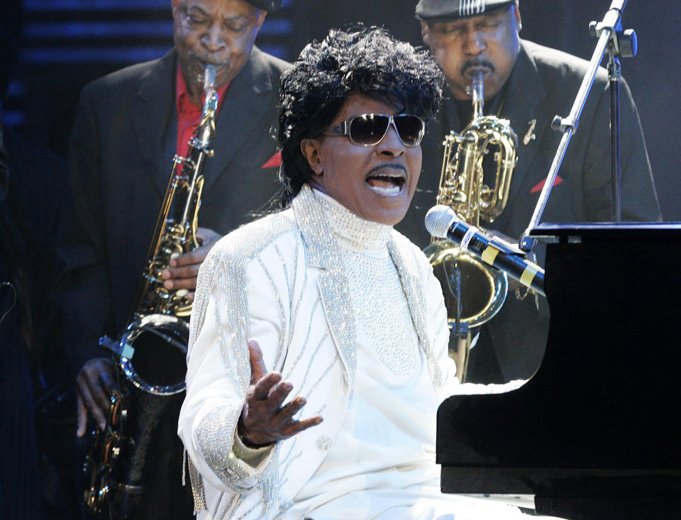 FILE - In this May 30, 2009 file photo, Little Richard performs at The Domino Effect, a tribute concert to New Orleans rock and roll musician Fats Domino, at the New Orleans Arena in New Orleans. ESPN is changing their “Monday Night Football” theme song. The season will feature a new version of Little Richard's hit “Rip It Up,” featuring new instrumentals and backup vocals from the Virginia-based band Butcher Brown. Hank Williams Jr. had sung the theme song for years in a version of his hit “All My Rowdy Friends Are Coming Over Tonight." (AP Photo/Patrick Semansky, File)