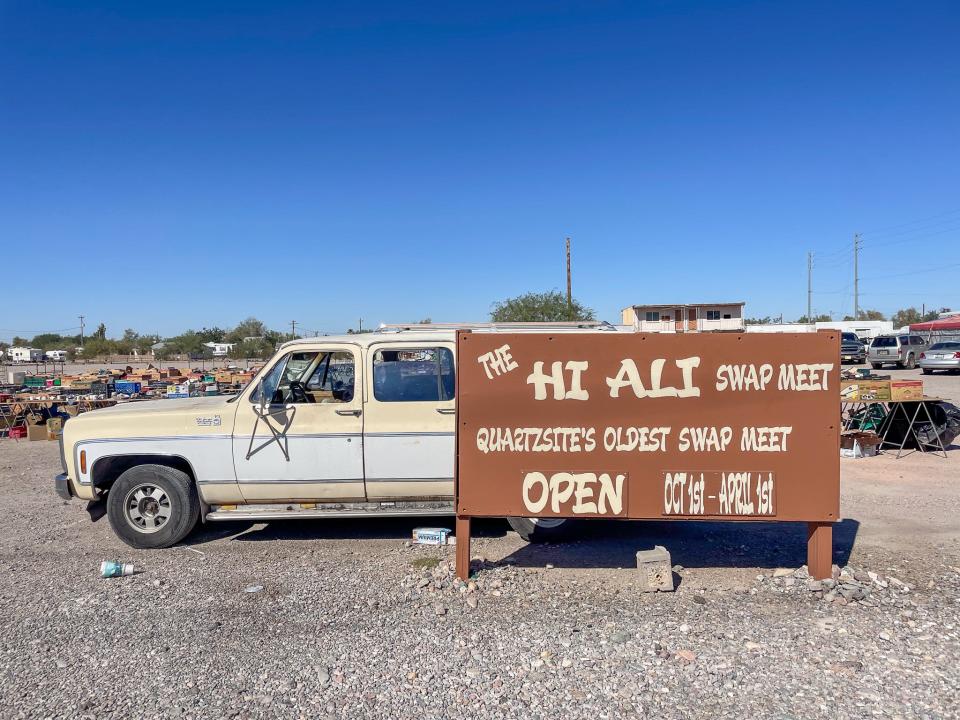 The sign advertising a swap meet in Quartzsite, Arizona.