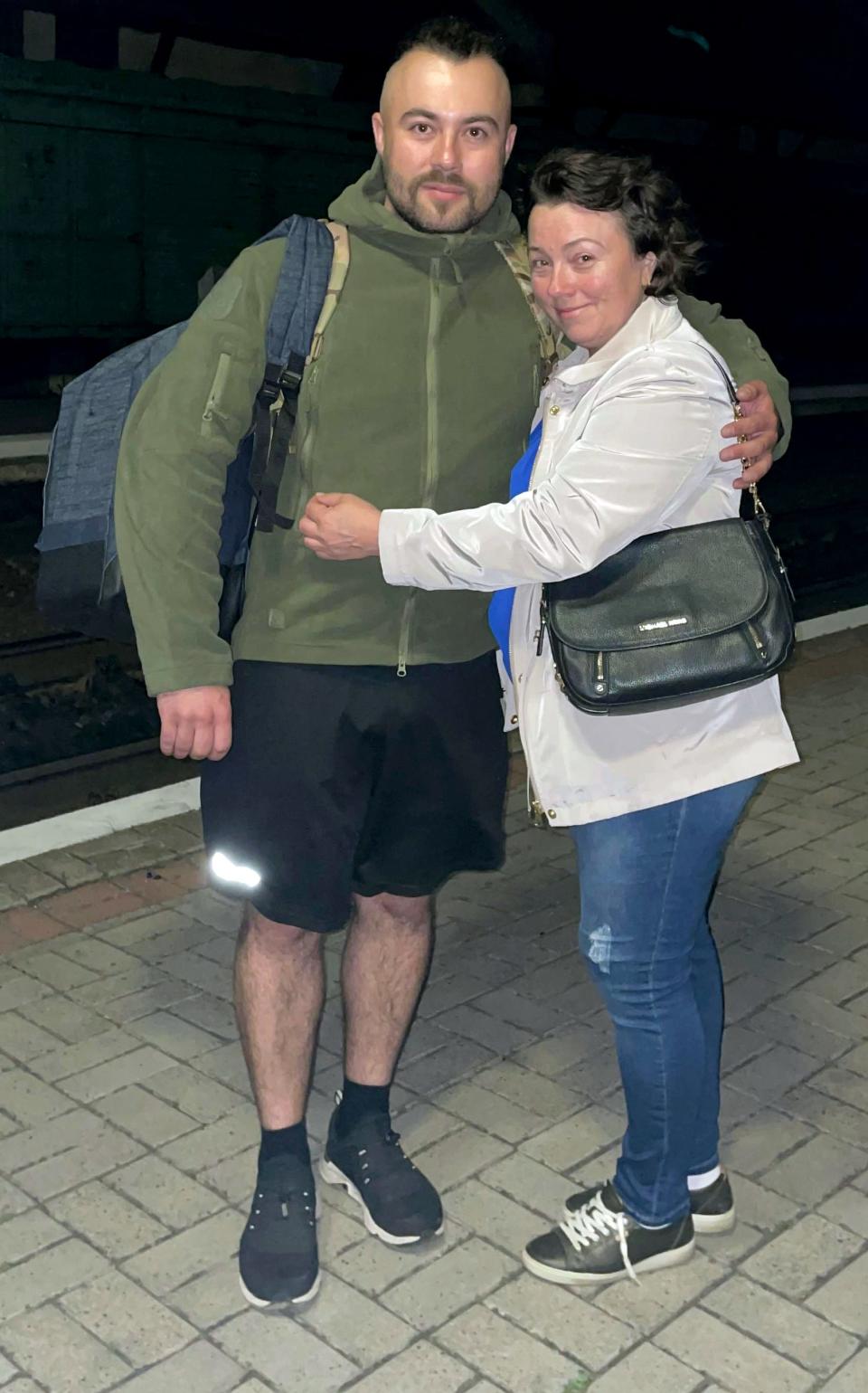 Igor is shown with his mother, Olha, at a Ukrainian train station. Olha made a trip to Ukraine to see her son and visit her mother in June.